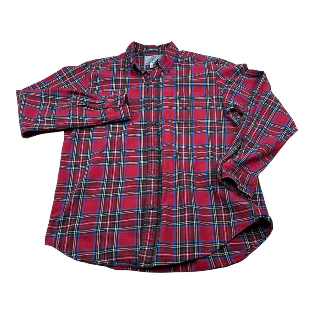 St. John’s Bay Brushed Flannel Men’s Shirt – Size Medium – 100% Cotton Red Plaid